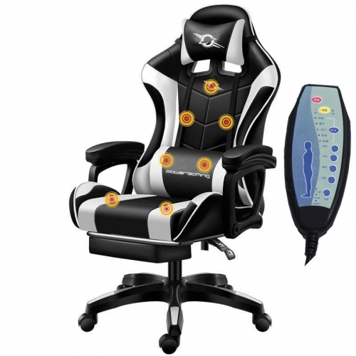 Cadeira Gaming PowerGaming Massagem 7 pontos Branco / Preto Apoio para os pés