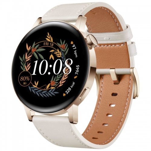 Smartwatch Huawei Watch GT 3 42 mm Dourada/Correia Branca Elegant Edition